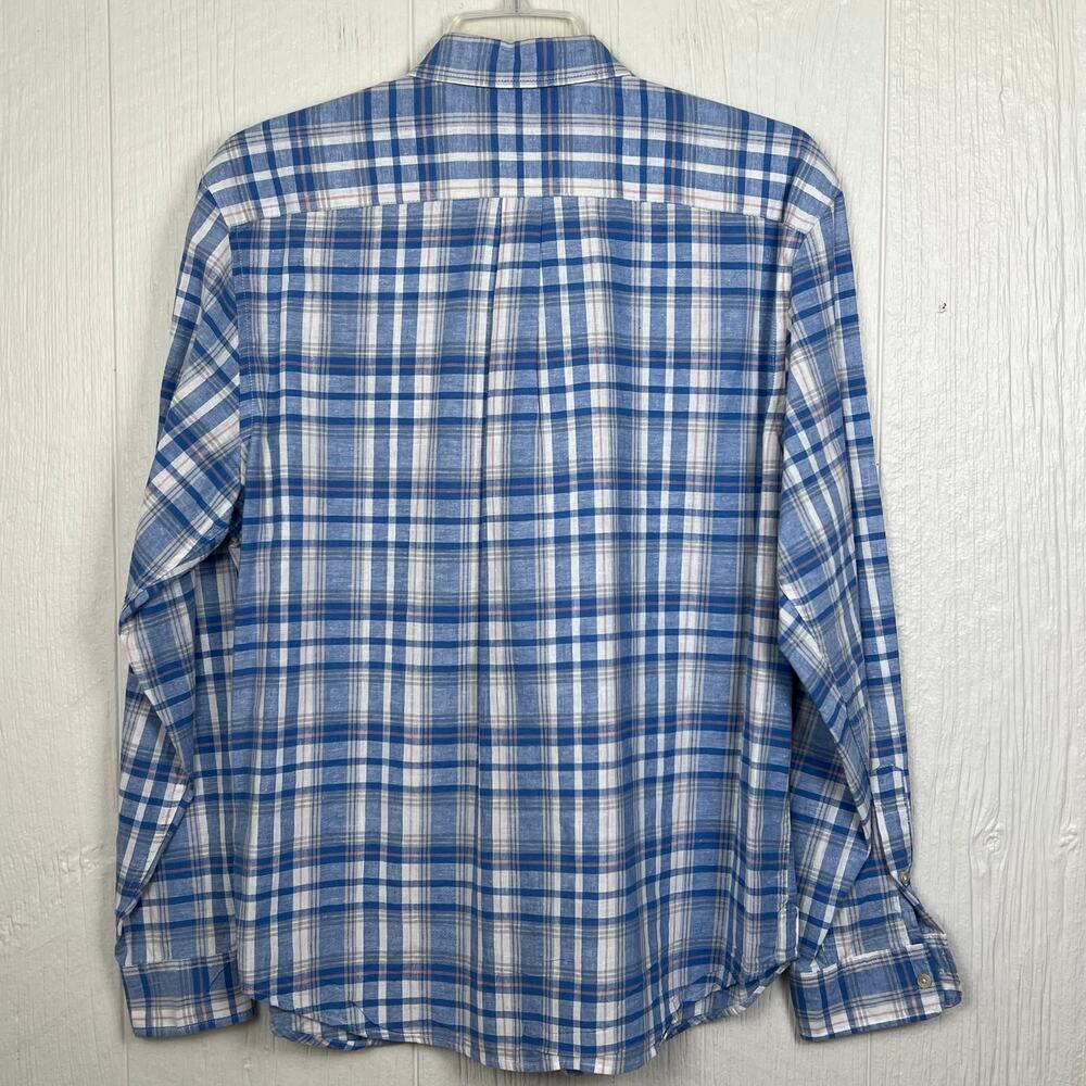 Old Navy Linen shirt men’s XL Slim fit Blue plaid linen/cotton blend long sleeve - Picture 7 of 7